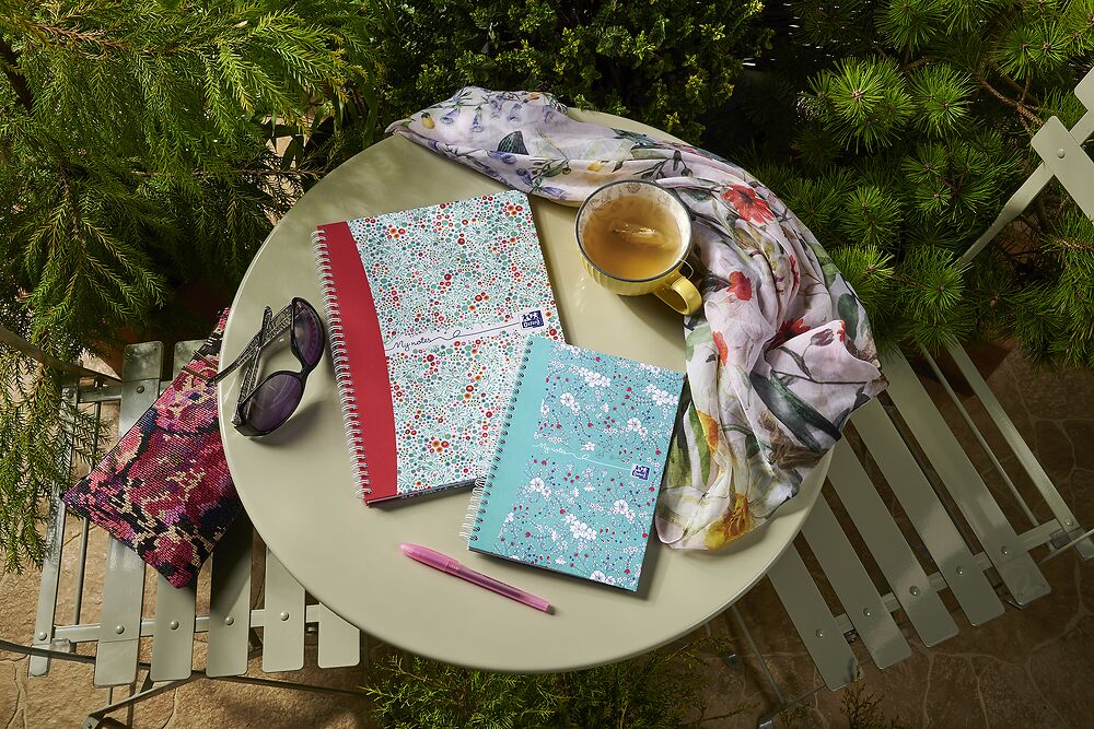 Oxford Floral/Bloom A4 Hard Cover Twin Pack Wirebound Notebooks, Ruled with Margin, 140 Pages, Scribzee Enabled