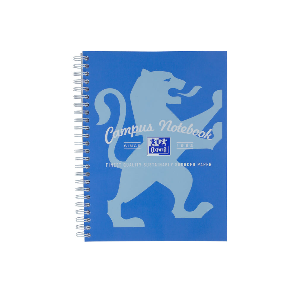 Oxford Campus Blue A5+ Card Cover Wirebound Notebook Ruled with Margin 140 Pages