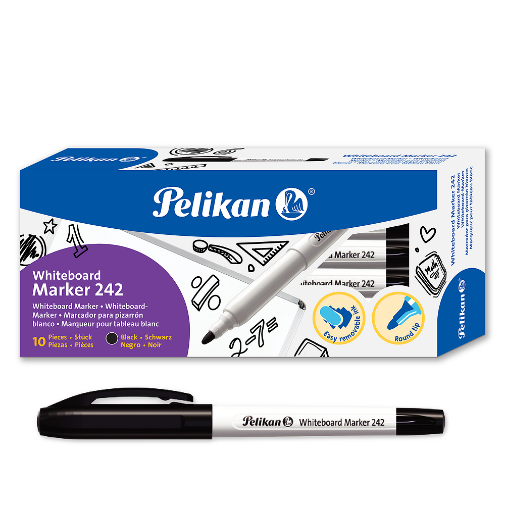 Pelikan Fine Tip Drywipe Whiteboard Markers, Black, Pack of 10
