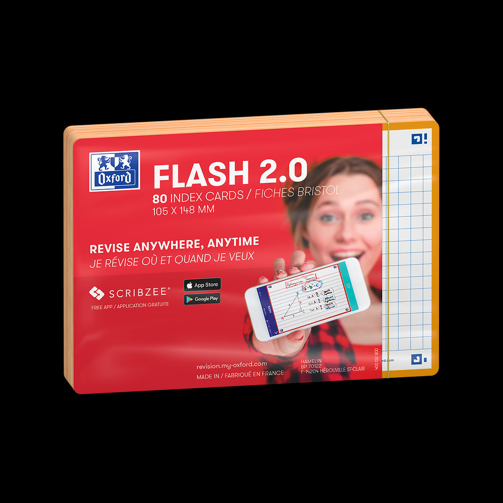 Oxford Flash Cards, squared with orange frame, A6, pack of 80