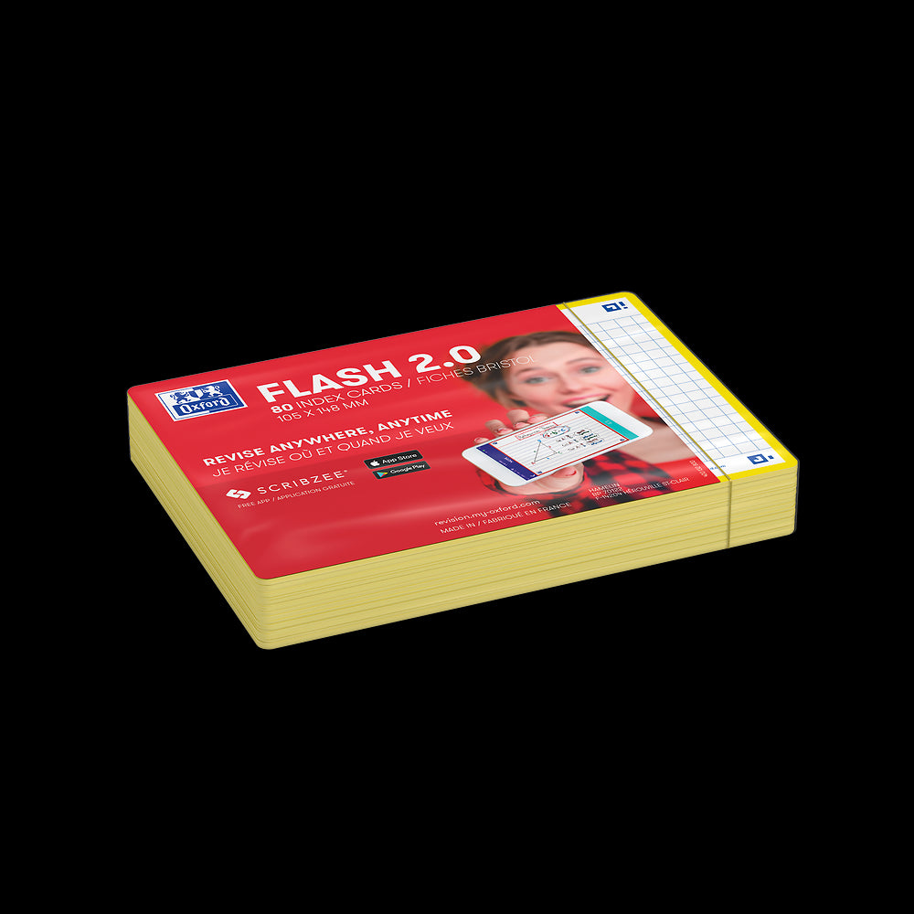 Oxford Flash Cards, squared with yellow frame, A6, pack of 80