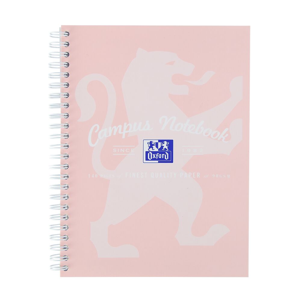Oxford Campus A5+ Card Cover Wirebound Notebook Ruled with Margin 140 Pages, Pastel Pink