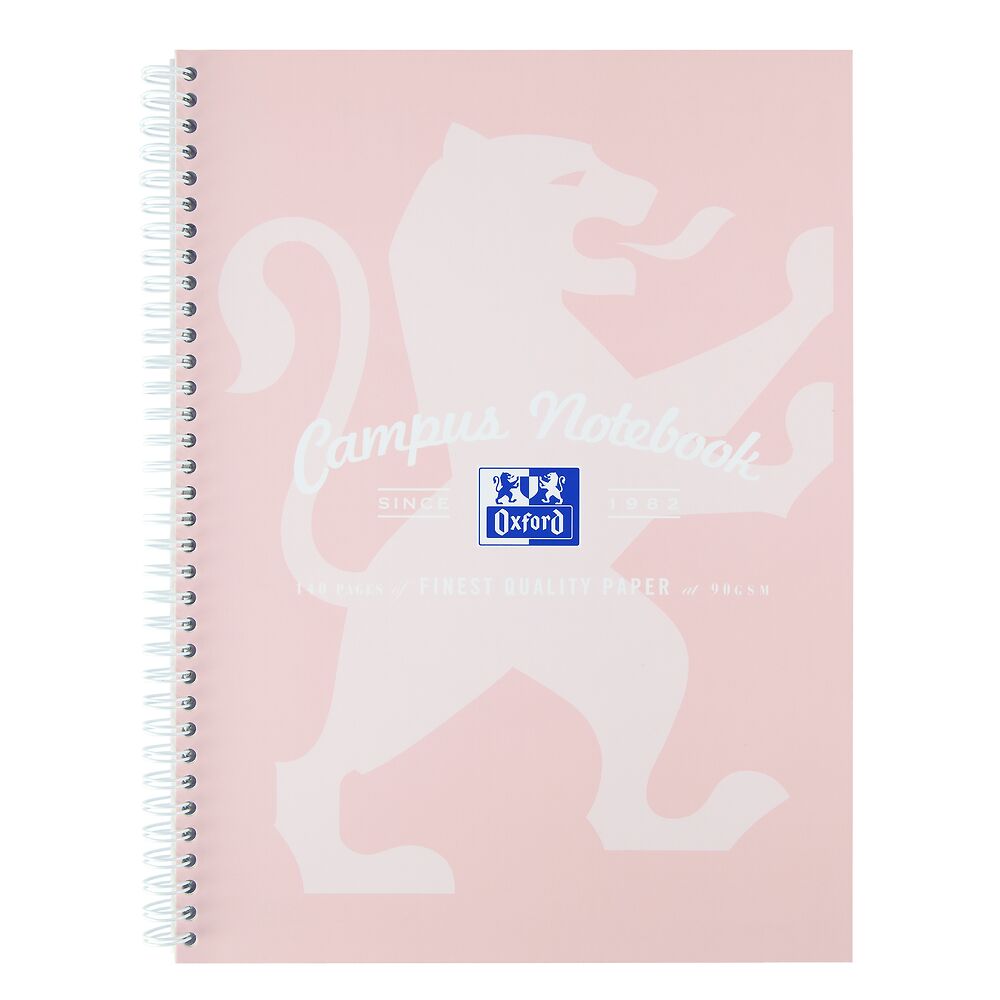 Oxford Campus A4+ Card Cover Wirebound Notebook Ruled with Margin 140 Pages, Pastel Pink