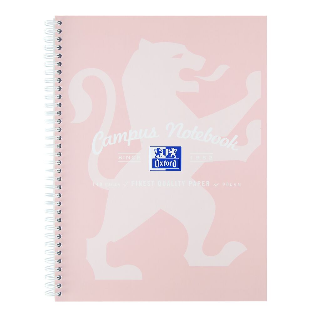 Oxford Campus Pastel Pink A4+ Card Cover Wirebound Notebook Ruled with Margin 140 Pages