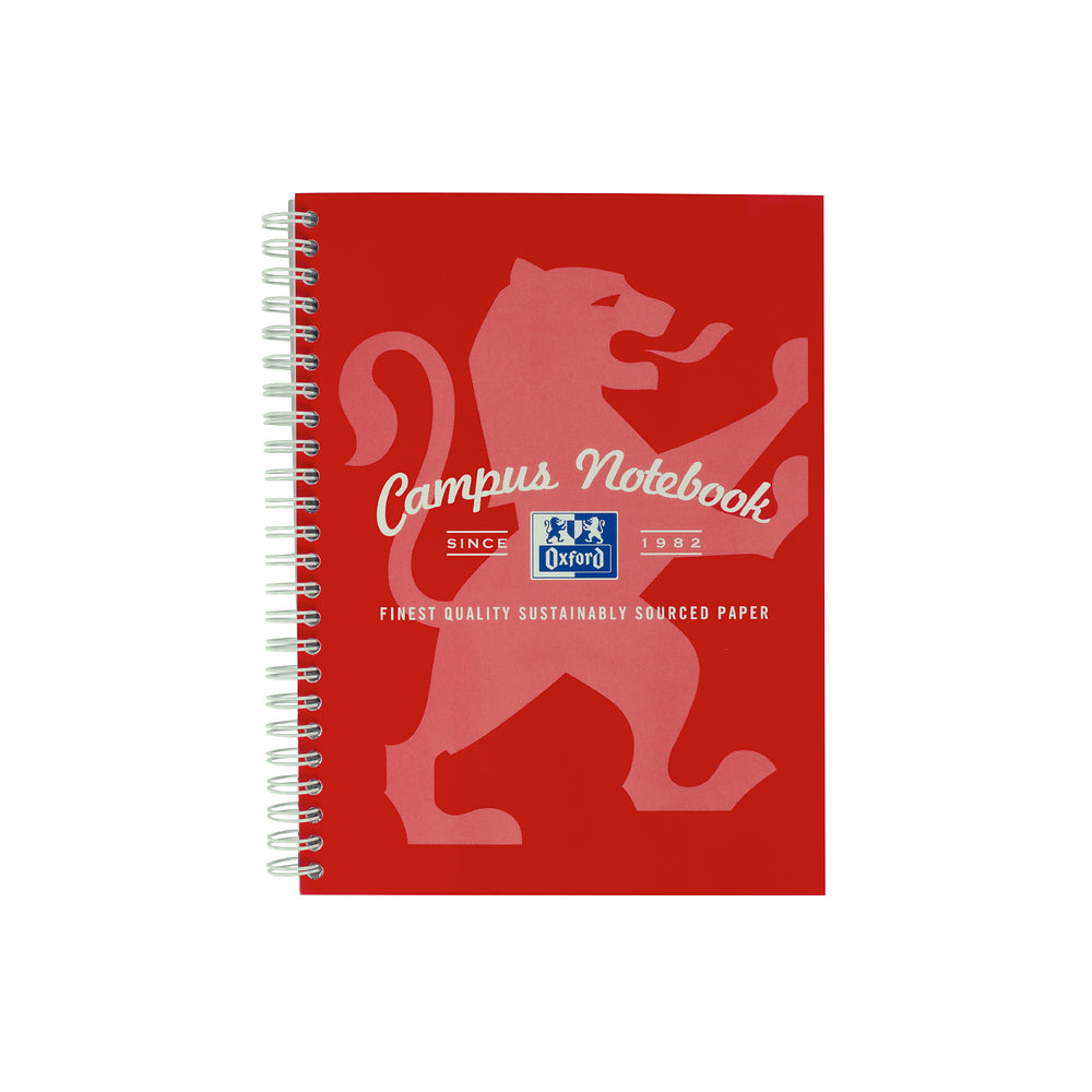 Oxford Campus Red A5+ Card Cover Wirebound Notebook Ruled with Margin 140 Pages
