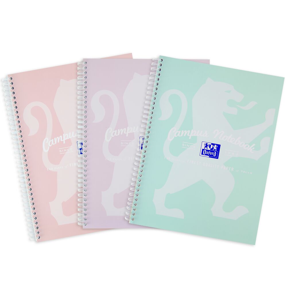 Oxford Campus Pastel A4+ Wirebound Notebook - Assorted Colours, Pack of 3