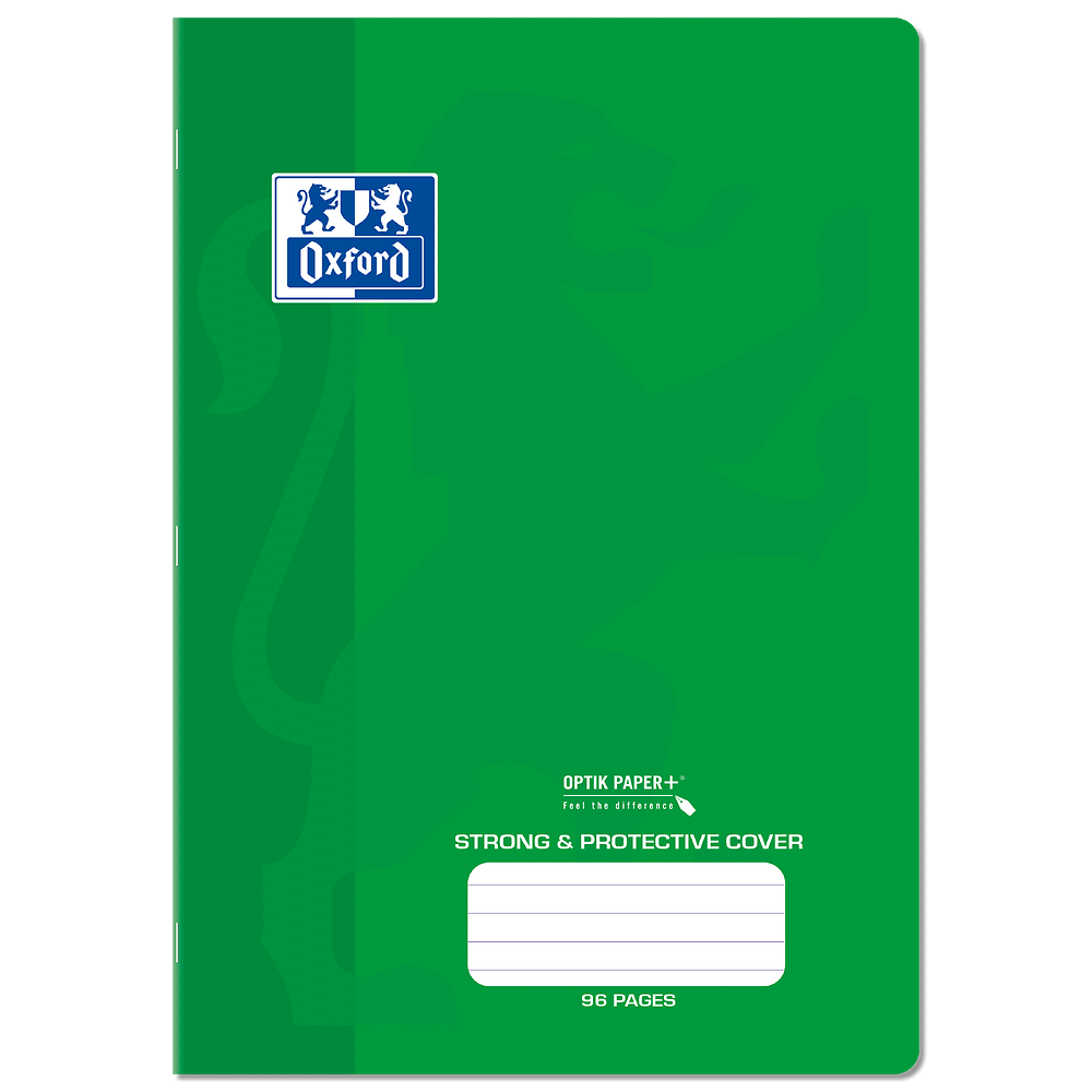 Oxford A4 Exercise Book, Green PP Cover, 8mm Ruled & Margin, 96 Pages