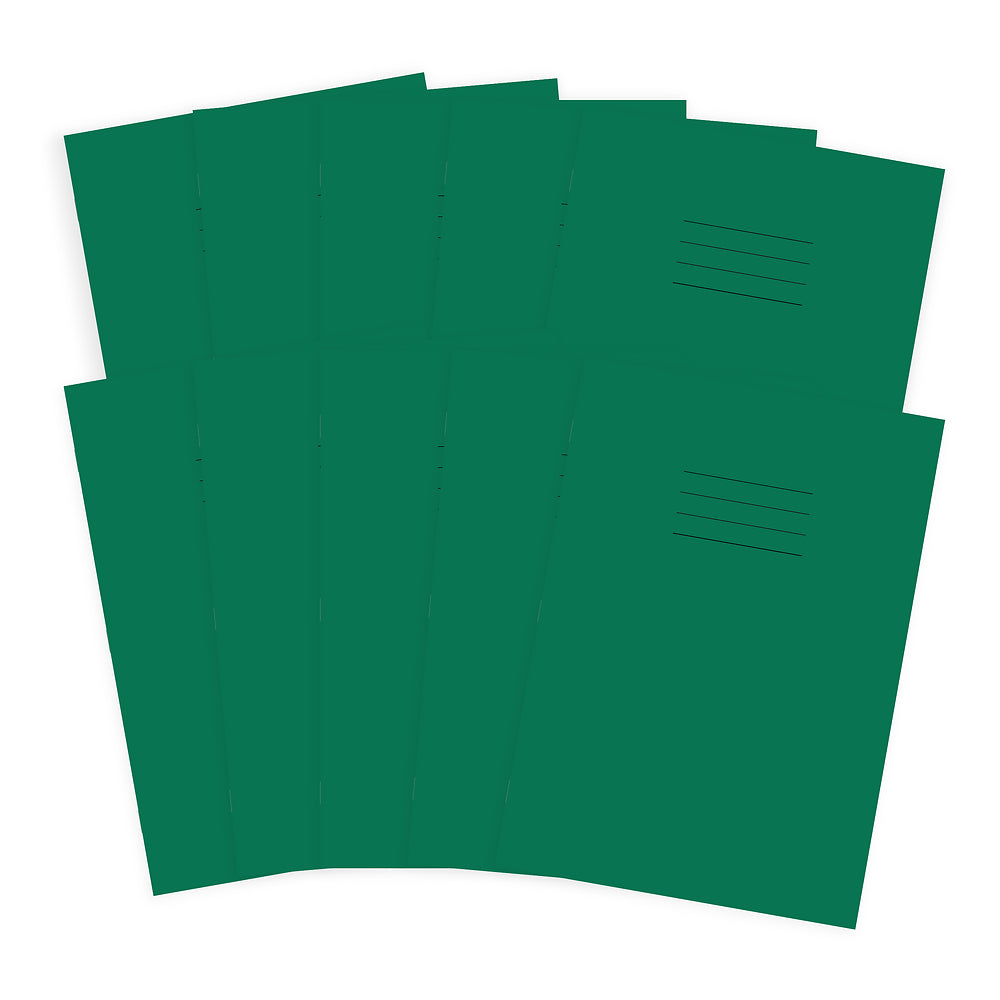 Hamelin A4 Exercise Books Stapled, 8mm lined header and footer, 80 page Blue tinted paper, Dark Green - 10 Pack