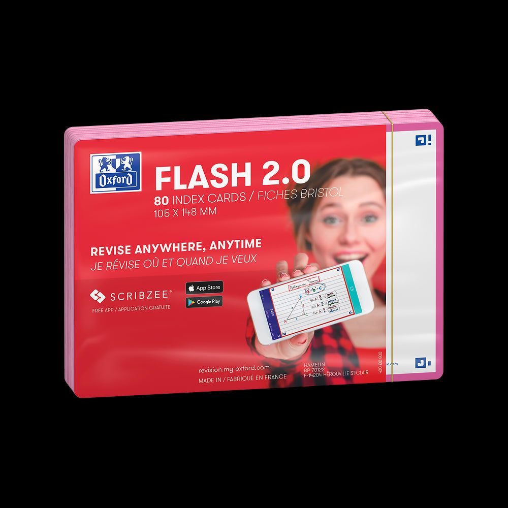 Oxford Flash Cards, Blank with bright Pink frame, A6, pack of 80