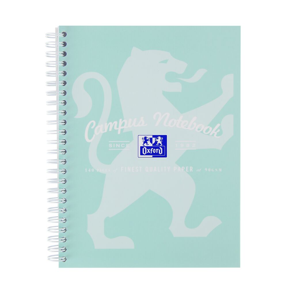 Oxford Campus A5+ Card Cover Wirebound Notebook Ruled with Margin 140 Pages, Mint Green