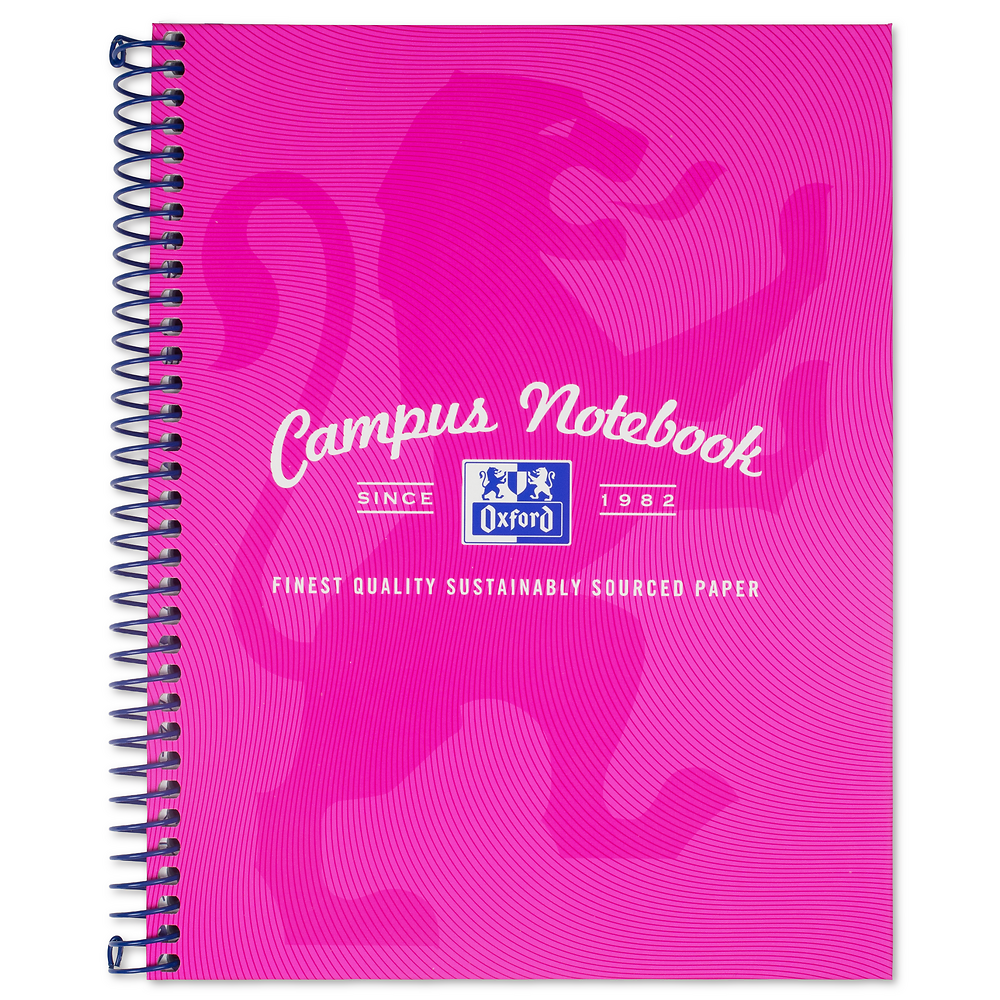 Oxford Campus Bright Pink A5 Wirebound Hardback Notebook, Ruled with 160 Pages
