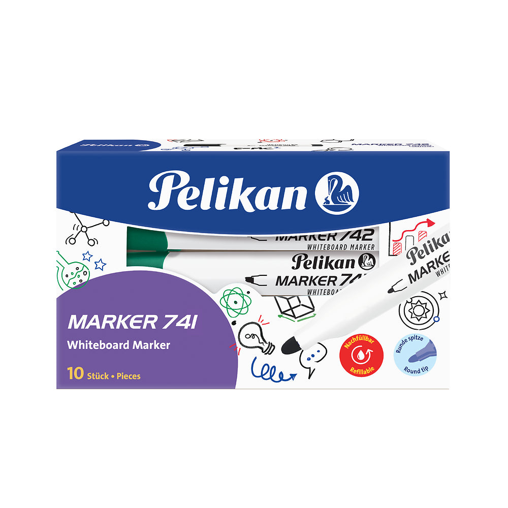 Pelikan Whiteboard Markers, Green, Pack of 10
