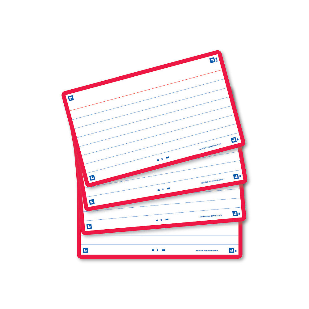 Oxford Flash Cards, Ruled with Red frame, 7.5x12.5, pack of 80