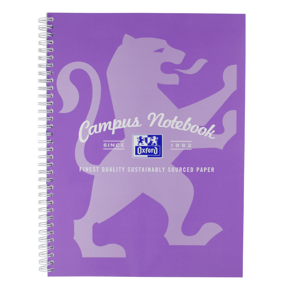 Oxford Campus Purple A4+ Card Cover Wirebound Notebook Ruled with Margin 140 Pages