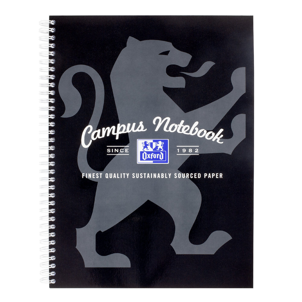 Oxford Campus Black A4+ Card Cover Wirebound Notebook Ruled with Margin 140 Pages