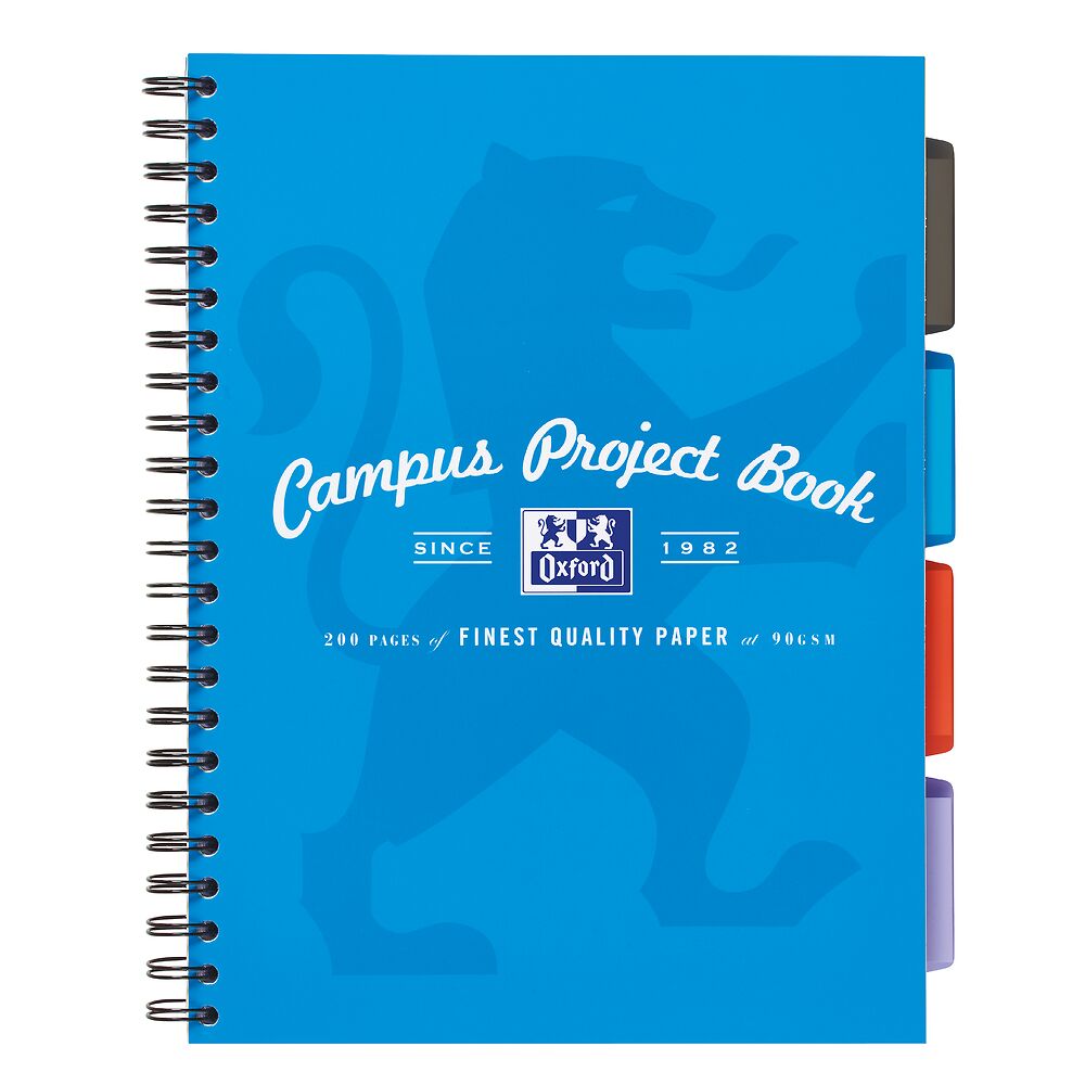 Oxford Campus, Project Book, A4+ Card Cover Wirebound Ruled with Margin 200 Pages, Aqua