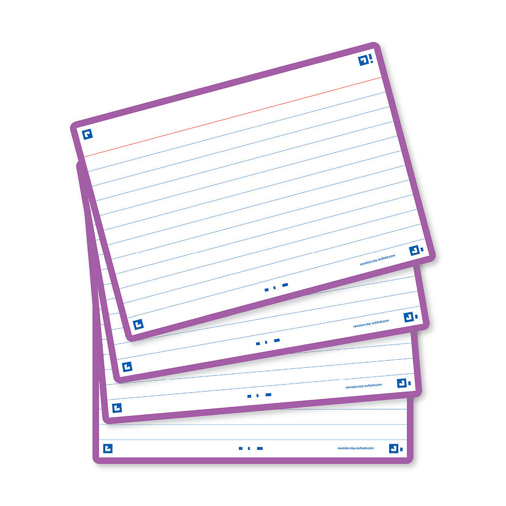 Oxford Flash Cards, Ruled with Purple frame, A6, pack of 80