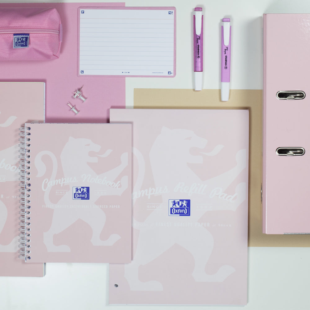 Oxford Campus A4+ Card Cover Wirebound Notebook Ruled with Margin 140 Pages, Pastel Pink