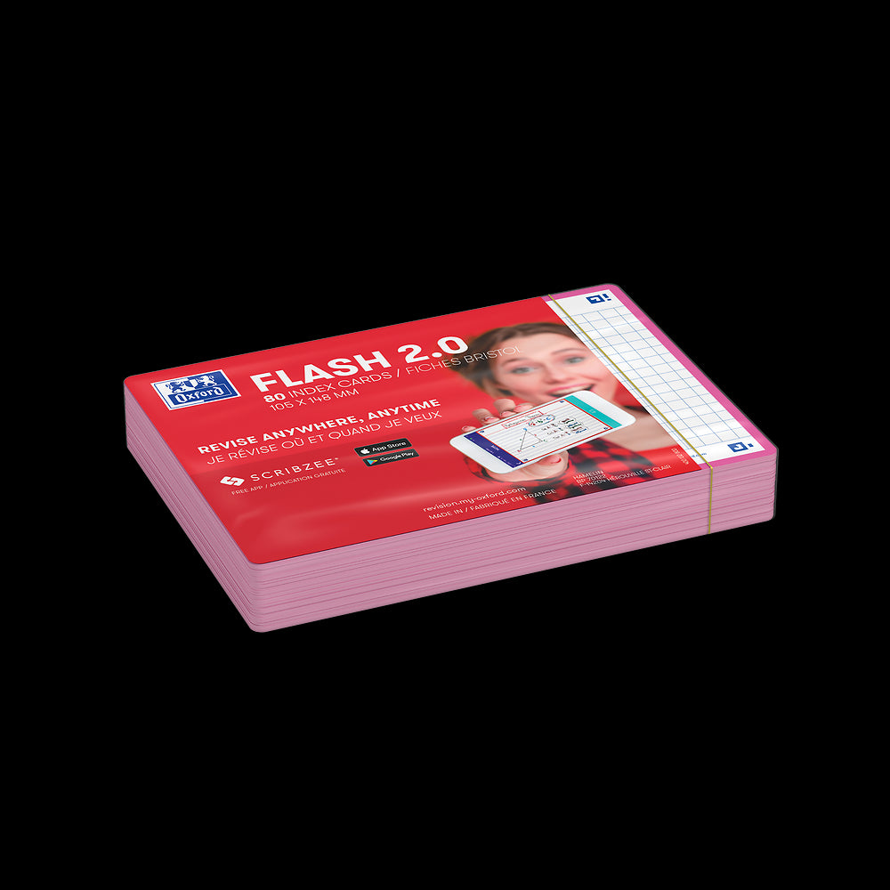 Oxford Flash Cards, Squared with bright Pink frame, A6, pack of 80