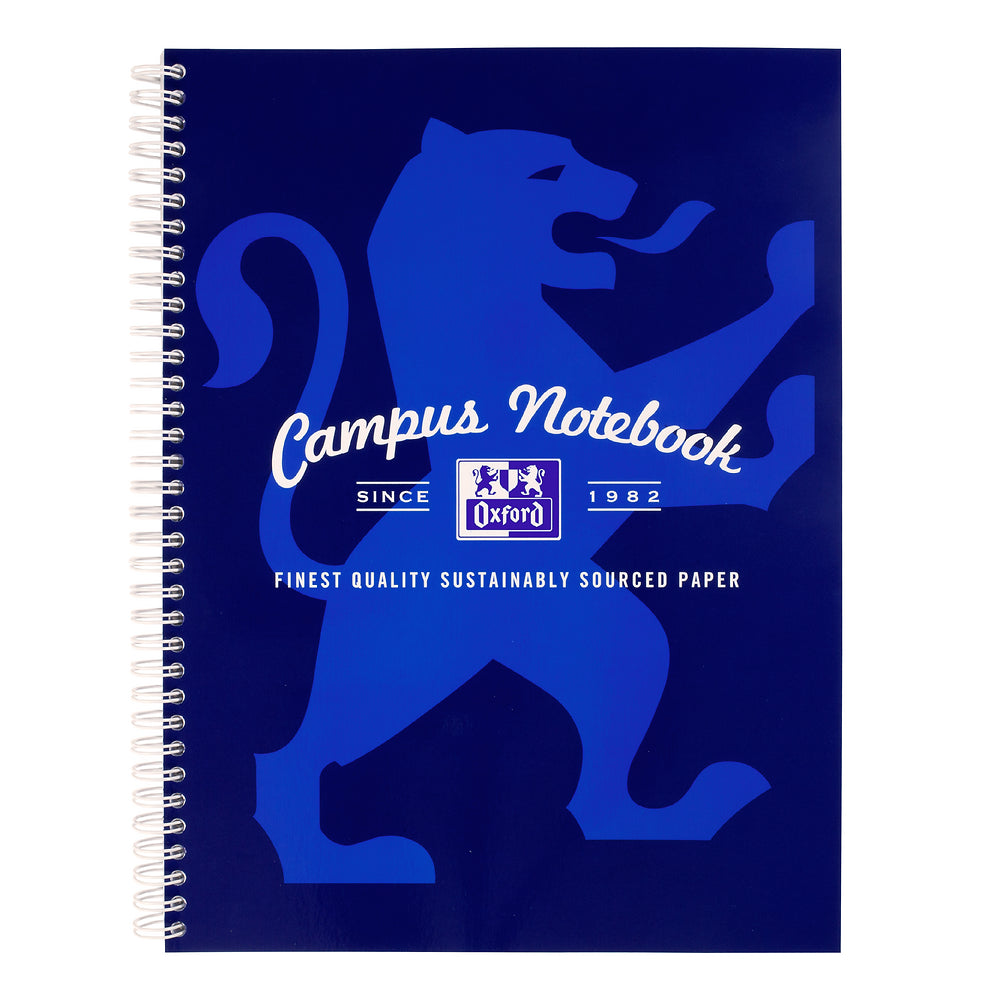 Oxford Campus Navy A4+ Card Cover Wirebound Notebook Ruled with Margin 140 Pages