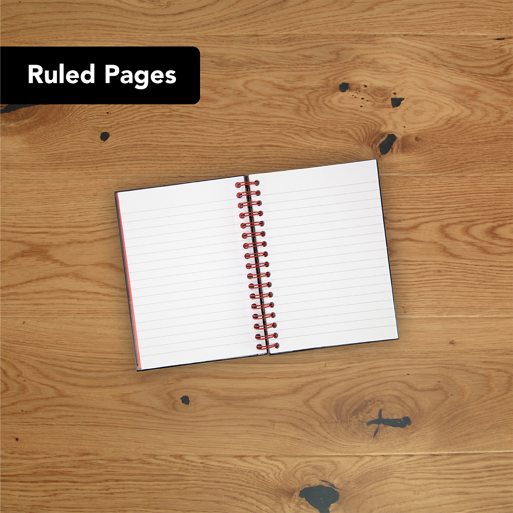 Oxford Black n' Red A6 Glossy Wirebound Hardback Notebook, Ruled and Perforated, 140 Page