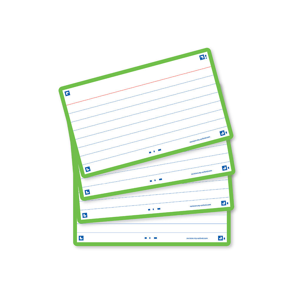 Oxford Green Flash Cards, Ruled, 7.5x12.5cm, Pack of 80