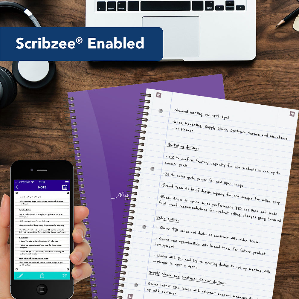 Oxford My Notes Purple A4 Card Cover Wirebound Notebook, Ruled with Margin and Perforated, 200 Pages