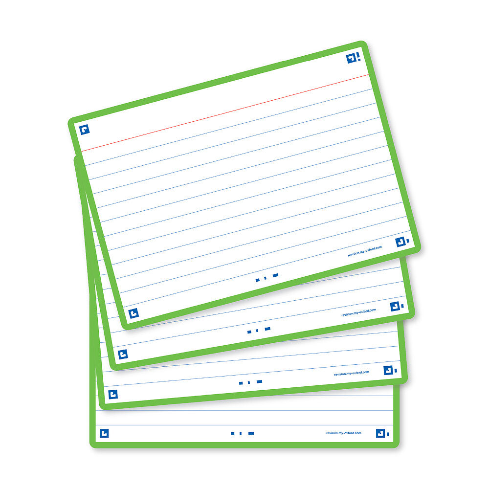 Oxford Flash Cards, Ruled with Green frame, A6, pack of 80