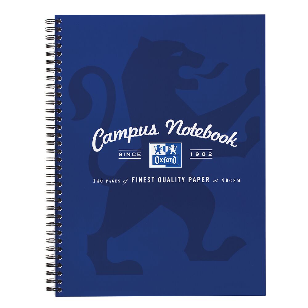 Oxford Campus A4+ Card Cover Wirebound Notebook Ruled with Margin 140 Pages, Navy