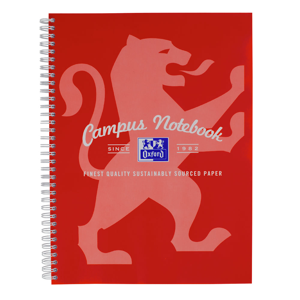 Oxford Campus Red A4+ Card Cover Wirebound Notebook Ruled with Margin 140 Pages