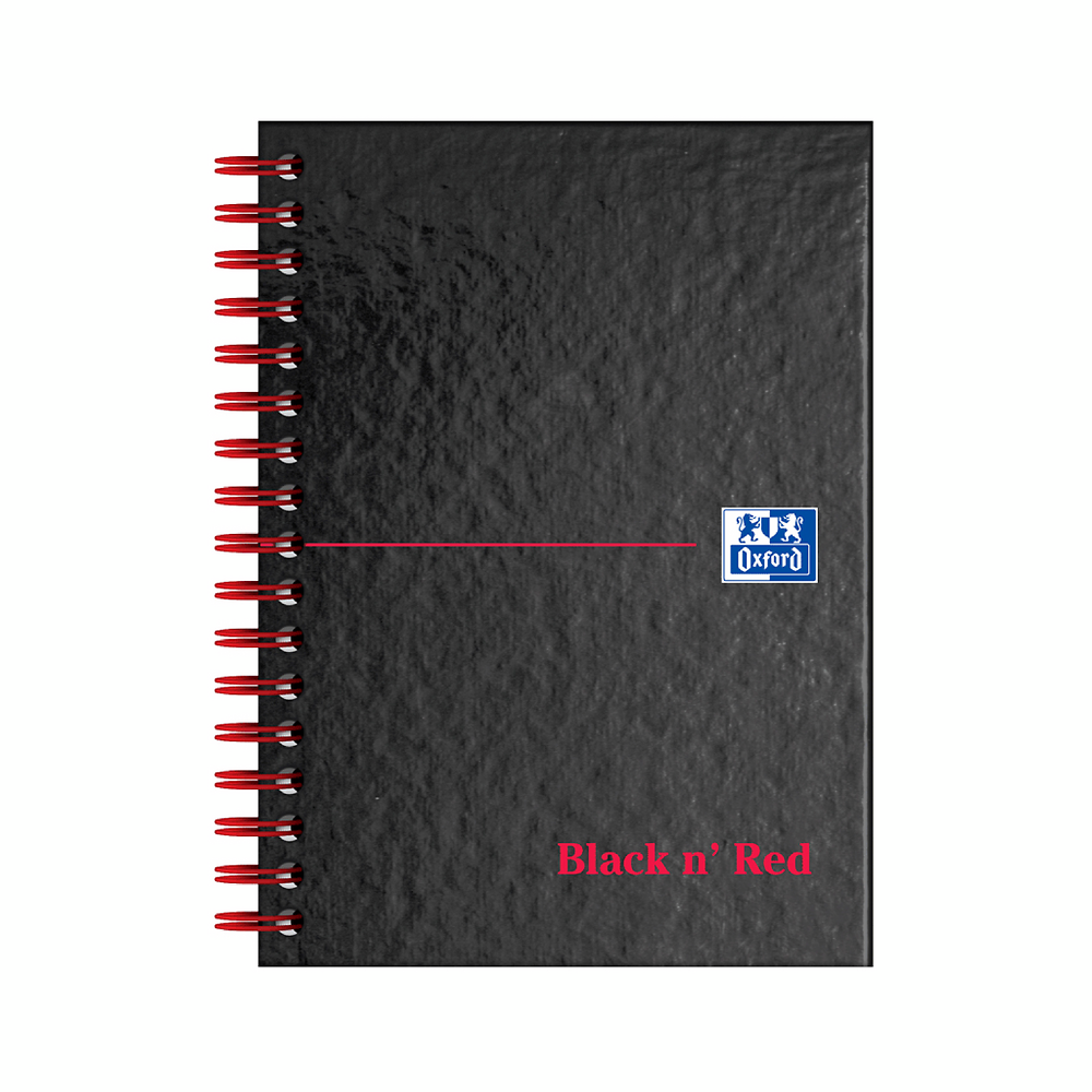 Oxford Black n' Red A6 Glossy Wirebound Hardback Notebook, Ruled and Perforated, 140 Page