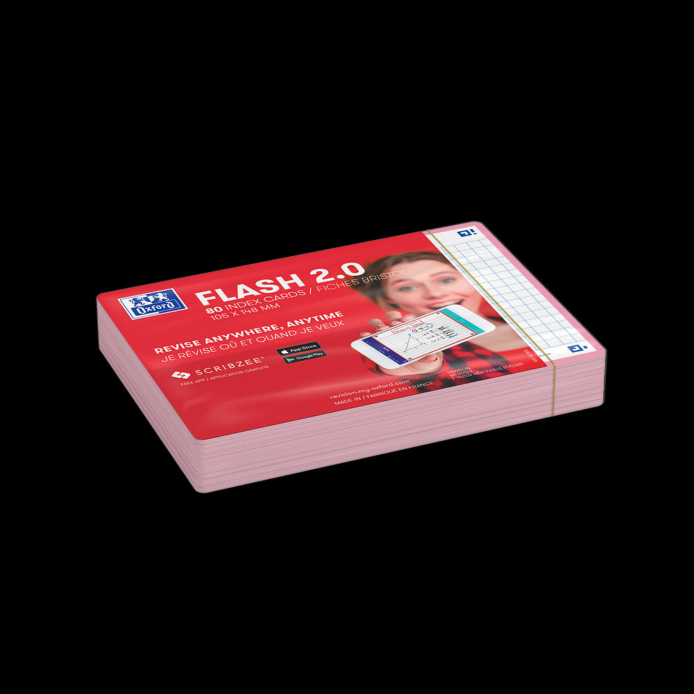 Oxford Flash Cards, Squared with Pink frame, A6, pack of 80