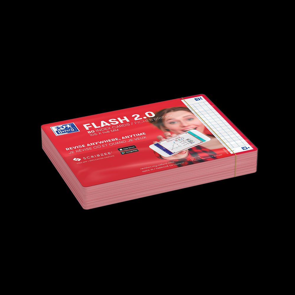 Oxford Flash Cards, Squared with Red frame, A6, pack of 80