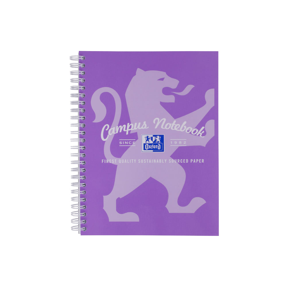 Oxford Campus Purple A5+ Card Cover Wirebound Notebook Ruled with Margin 140 Pages