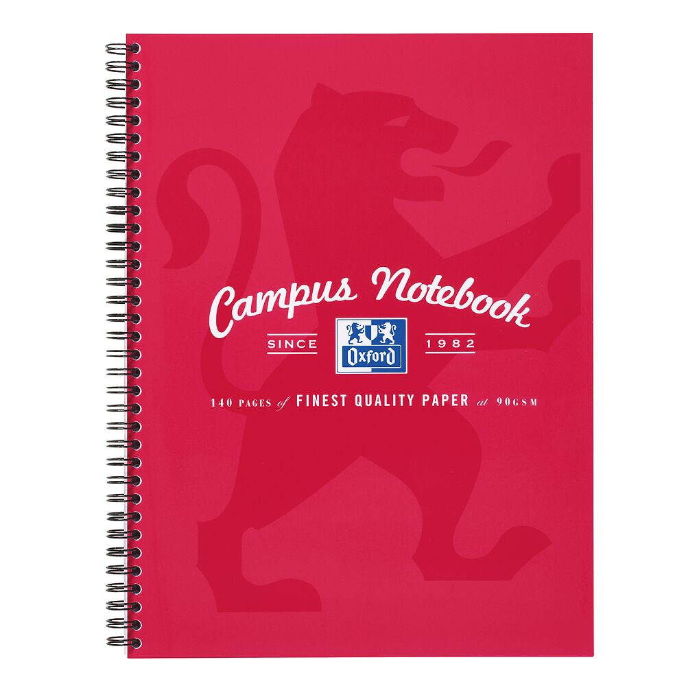 Oxford Campus A4+ Card Cover Wirebound Notebook Ruled with Margin 140 Pages, Bright Pink