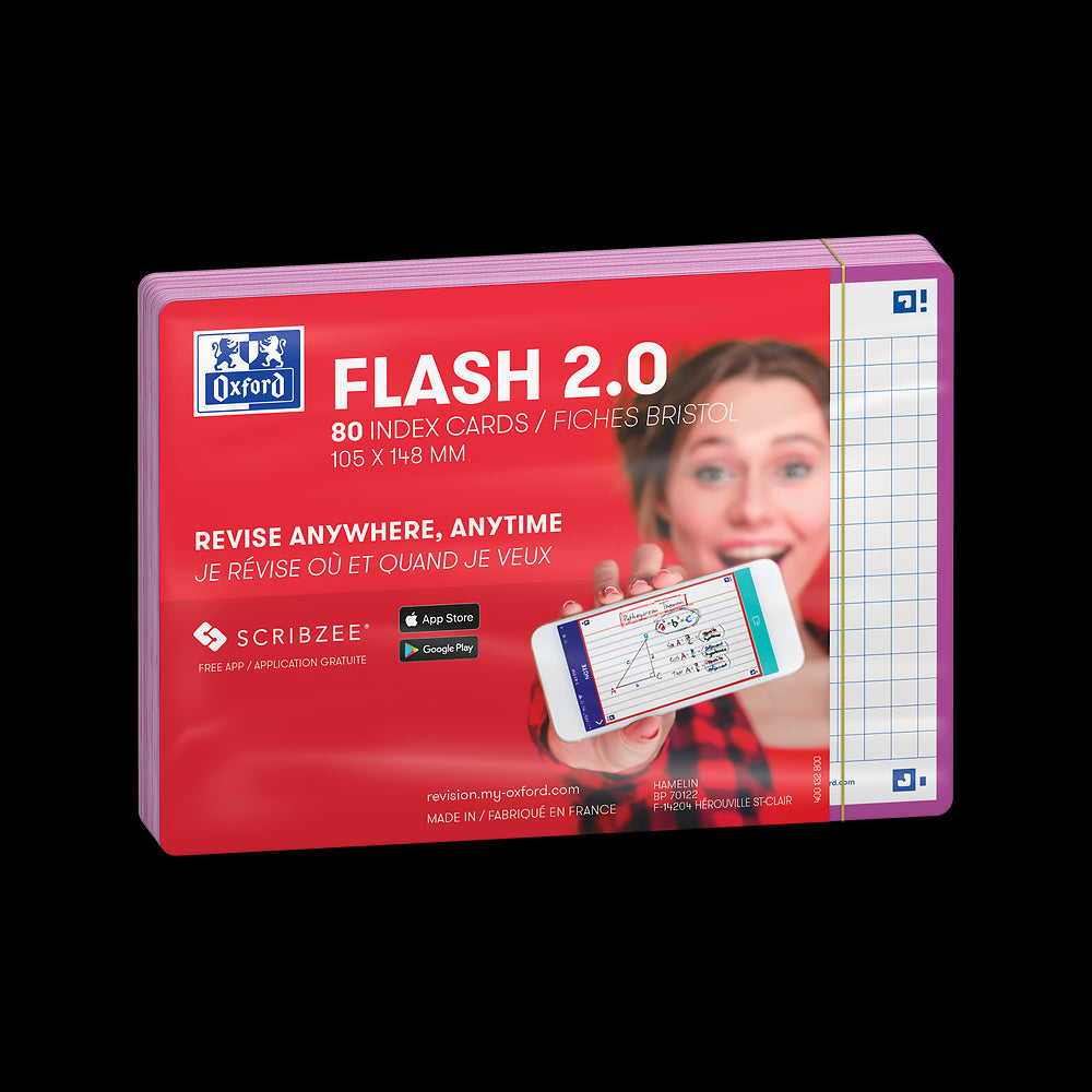Oxford Flash Cards, Squared with Purple frame, A6, pack of 80