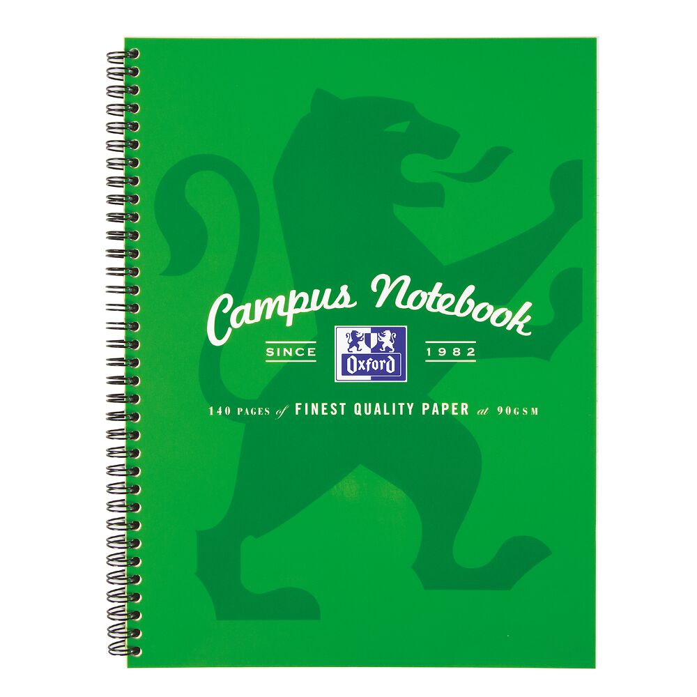 Oxford Campus A4+ Card Cover Wirebound Notebook Ruled with Margin 140 Pages, Bright Green