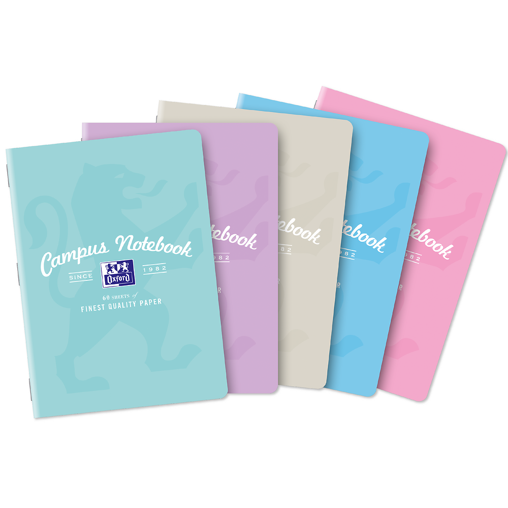Oxford Campus Pastel A5 Stapled Notebook, Assorted, Pack of 5
