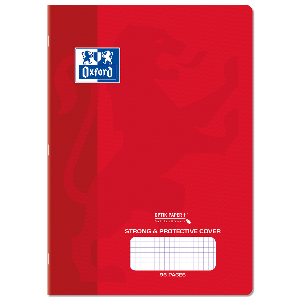 Oxford A4 Exercise Book, Red PP Cover, 5mm Sqaured, 96 Pages
