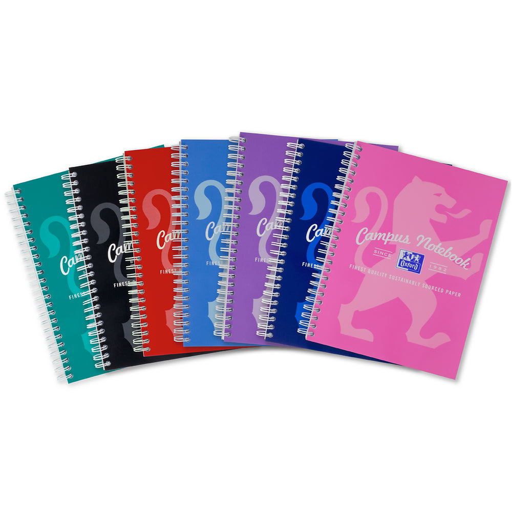 Oxford Campus Assorted Colours A5+ Card Cover Wirebound, Ruled, Notebooks, Pack of 5