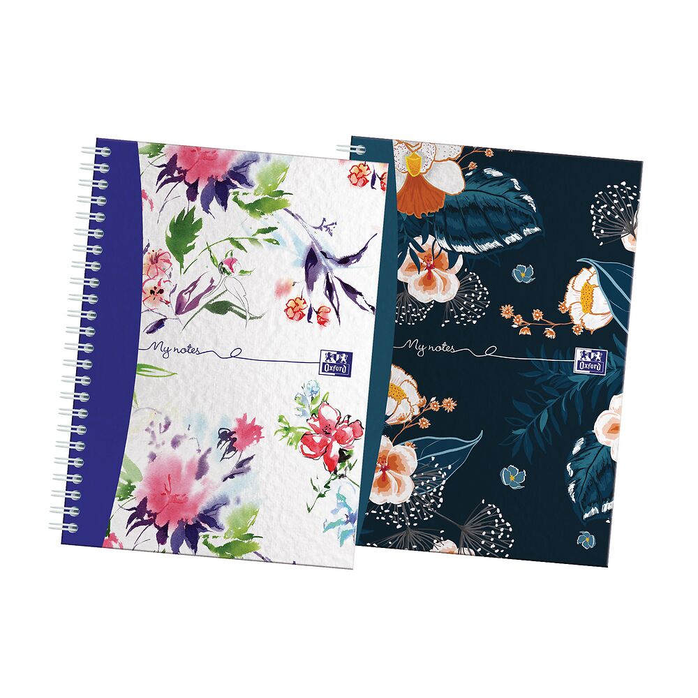Oxford Botanics A5 Hard Cover Wirebound Notebook Twin Pack, Ruled with Margin, 140 Pages, Scribzee Enabled