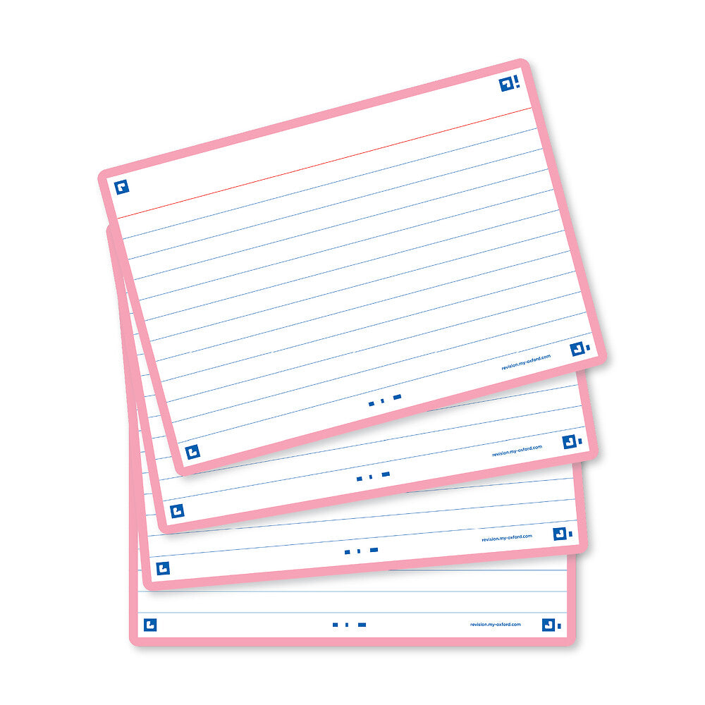 Oxford Flash Cards, Ruled with Pink frame, A6, pack of 80