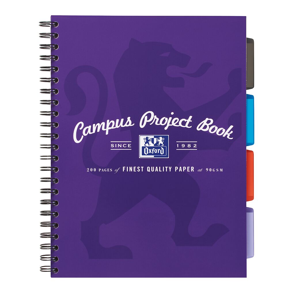Oxford Campus, Project Book, A4+ Card Cover Wirebound Ruled with Margin 200 Pages, Purple