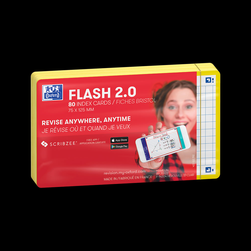 Oxford Flash Cards, Squared with Yellow frame, 7.5x12.5, pack of 80