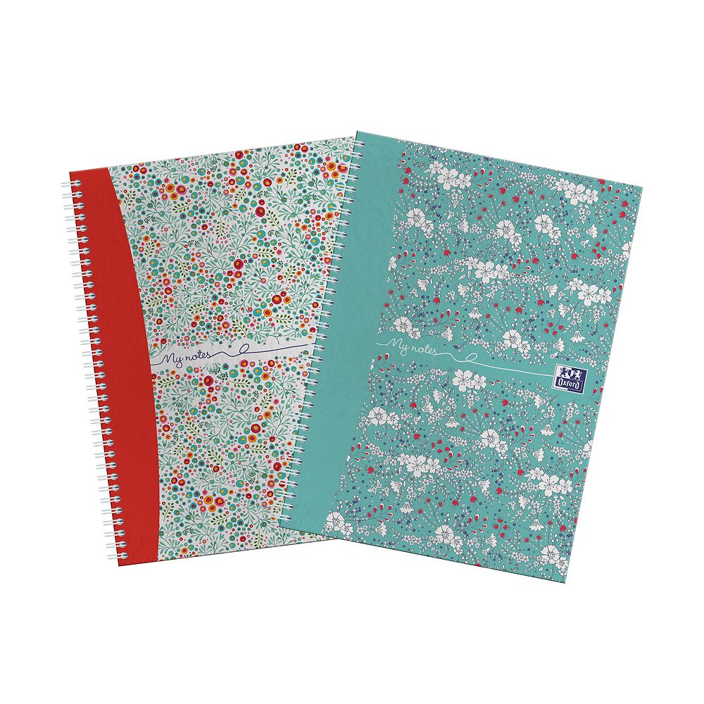 Oxford Floral/Bloom A5 Hard Cover Twin Pack Wirebound Notebooks, Ruled with Margin, 140 Pages, Scribzee Enabled