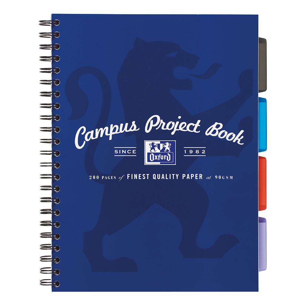 Oxford Campus, Project Book, A4+ Card Cover Wirebound Ruled with Margin 200 Pages, Navy