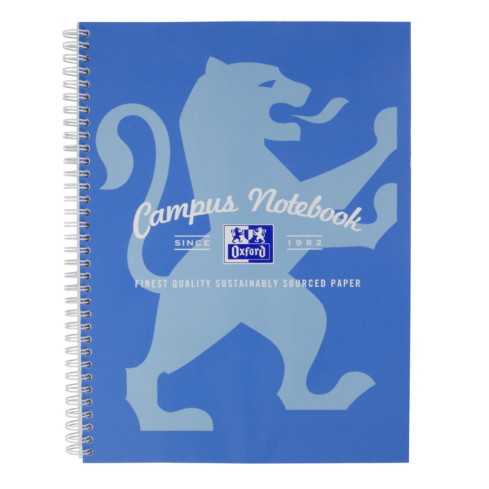 Oxford Campus Blue A4+ Card Cover Wirebound Notebook Ruled with Margin 140 Pages