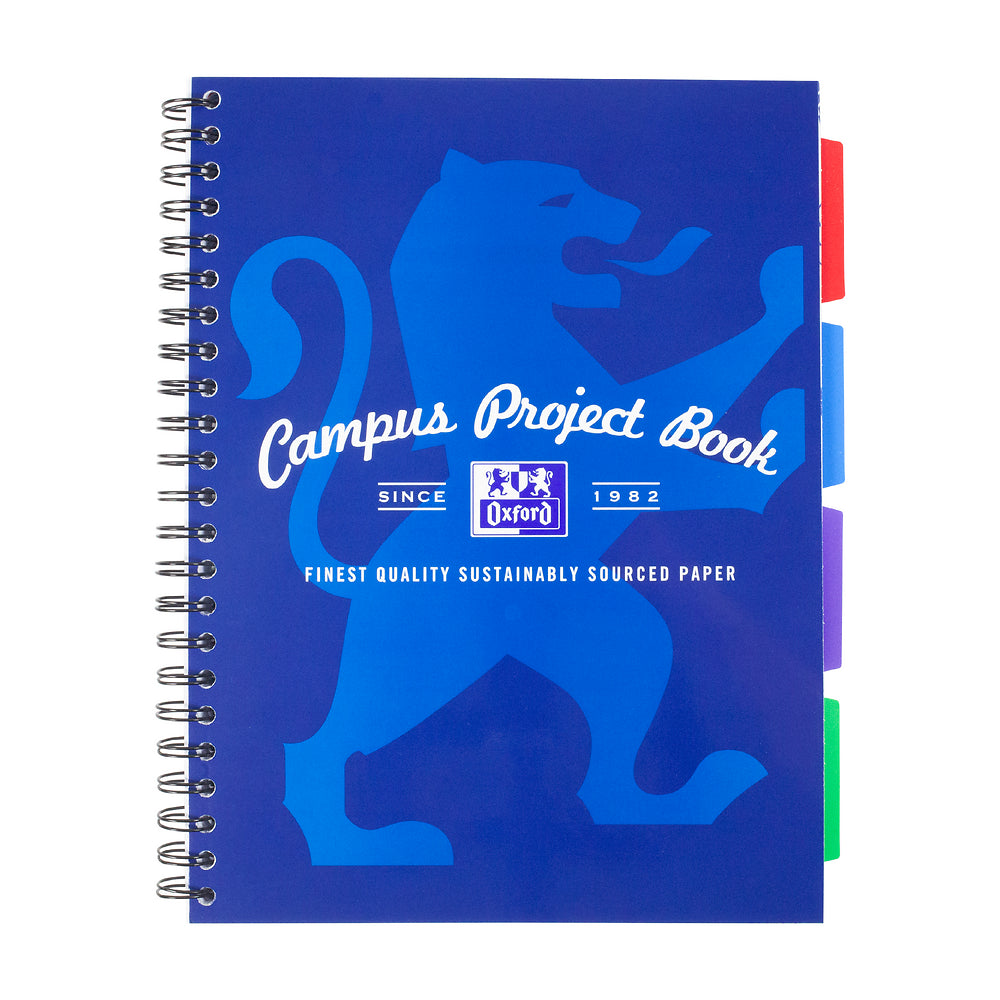 Oxford Campus Navy Project Book A4+ Card Cover Wirebound Ruled with Margin 200 Pages