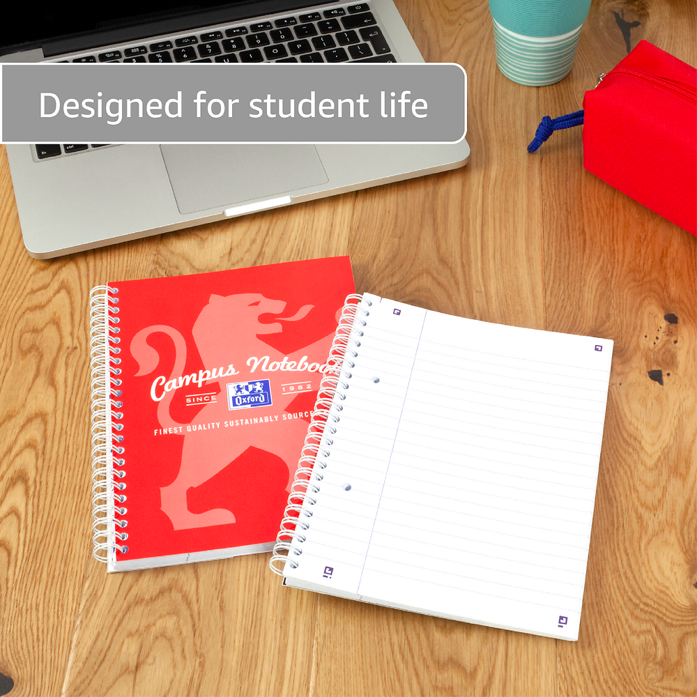 Oxford Campus Red A5+ Card Cover Wirebound Notebook Ruled with Margin 140 Pages
