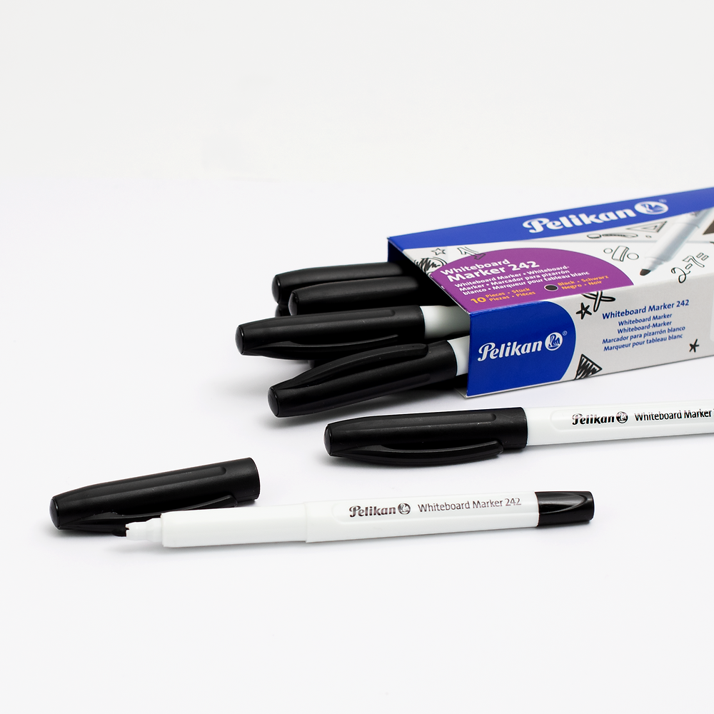 Pelikan Fine Tip Drywipe Whiteboard Markers, Black, Pack of 10